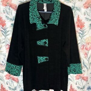 Vintage Black Jacket with Green Floral Accents